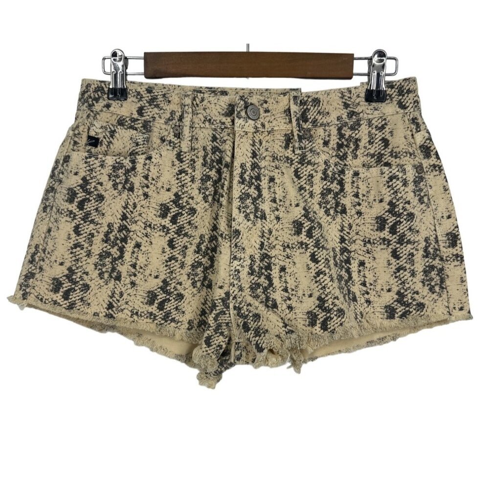 KanCan Womens Snake Print Cream Cut Off High Rise Denim Jean Shorts Size M